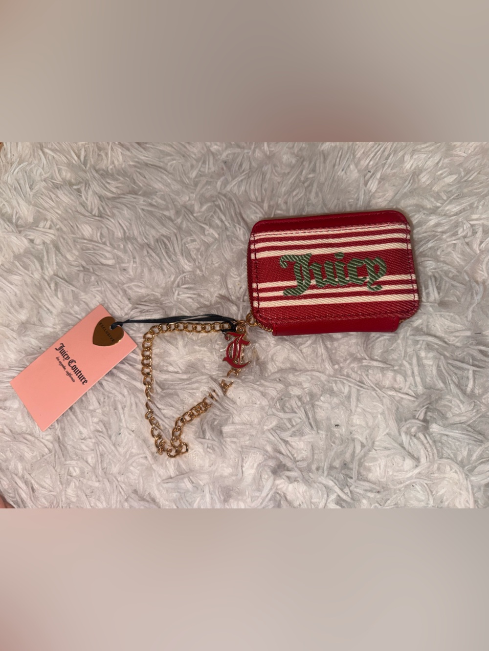 Juicy Couture Juicy Paradise red white stripe wallet card holder wristlet Y2K